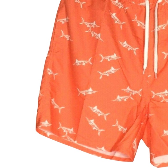 🖤 Old Navy Men Swim Trunks Size XXL Orange White Sharks Pockets Draw String NWT - Picture 2 of 9